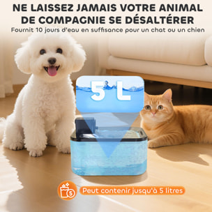 Fontaine à eau pour chat 5L filtration 3 étapes charge USB câble + nombreux accessoires inclus acier inox