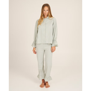Pantalón de pijama de mujer vichy con volante en los tobillos