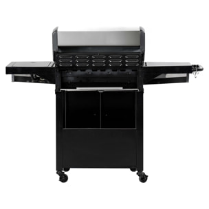 Barbecue gaz avec couvercle en verre "Bingo 5" - 4 brûleurs + 1 latéral + Housse protection - 15.2 kW - Noir