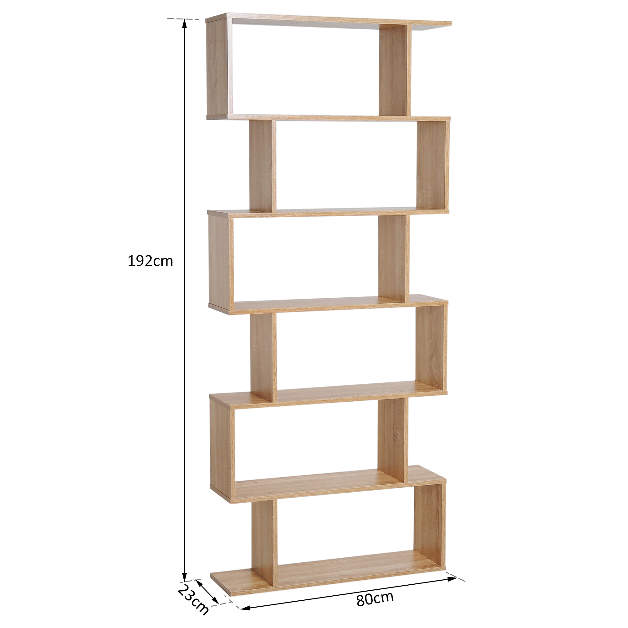 Bibliothèque étagère zig zag design contemporain 80L x 23l x 192H cm 6 niveaux coloris chêne clair