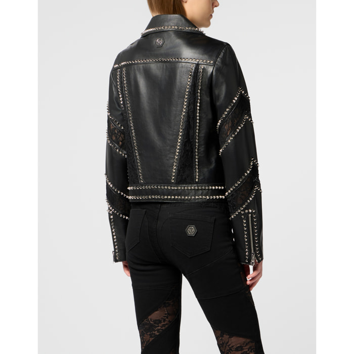 PHILIPP PLEIN Biker Jacket with Lace Inserts
