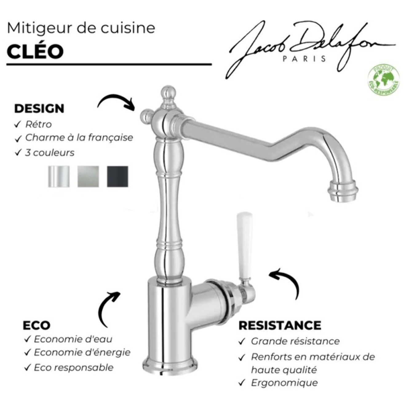 Mitigeur cuisine JACOB DELAFON Cleo bec haut