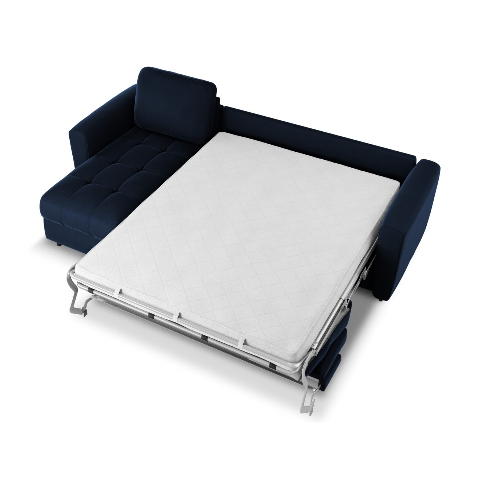 Canapé d'angle gauche convertible avec coffre de rangement "Audra" 4 places en velours bleu roi
