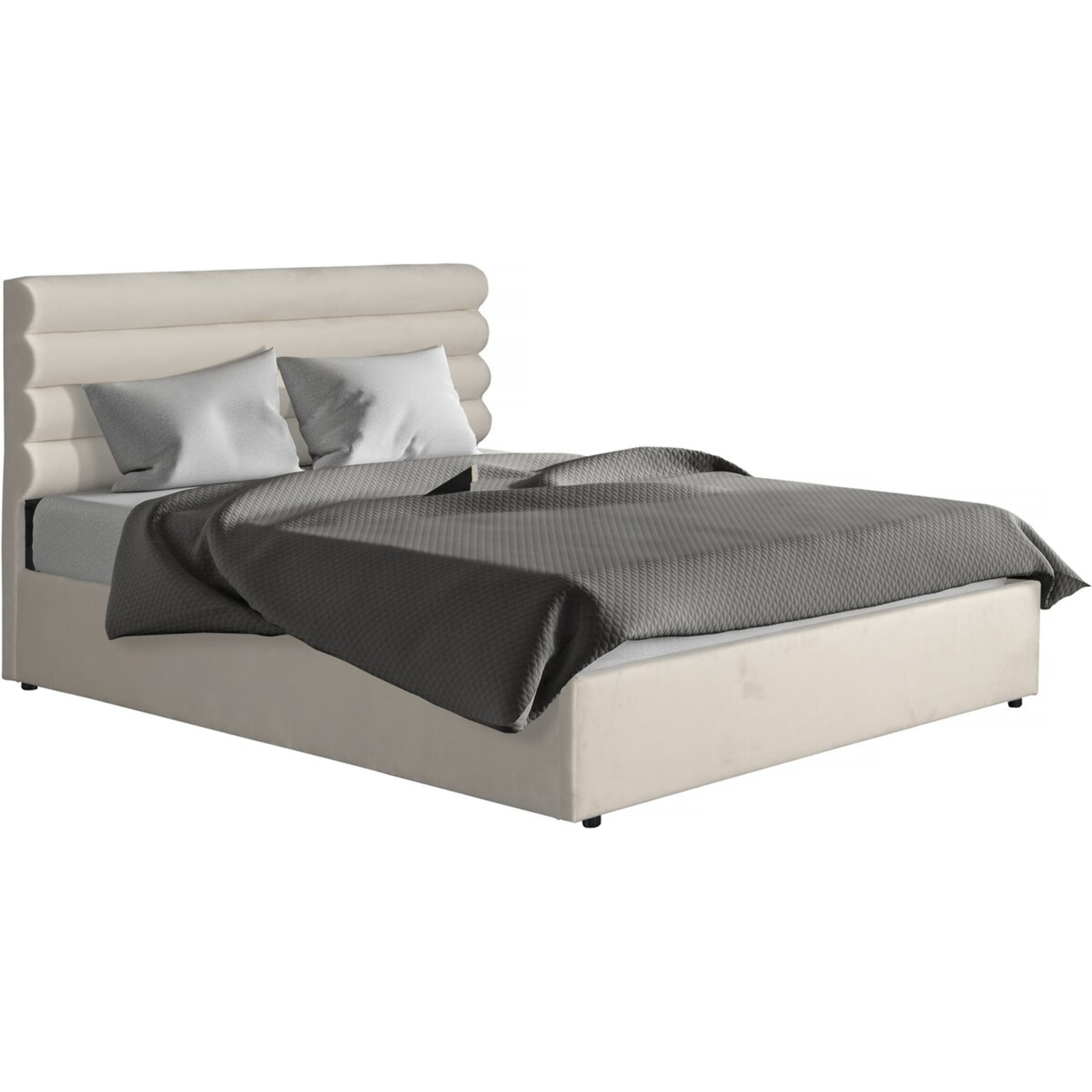 Lit double en velours design "Livigno" - 160 x 200 cm - Beige