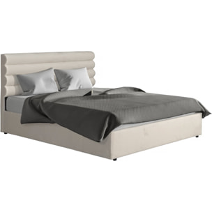 Lit double en velours design "Livigno" - 160 x 200 cm - Beige