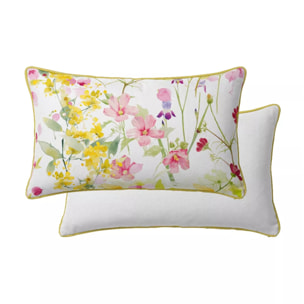 Taie d'oreiller percale de coton lavé 115 g/m² imprimé rose vert Souffle fleuri printemps