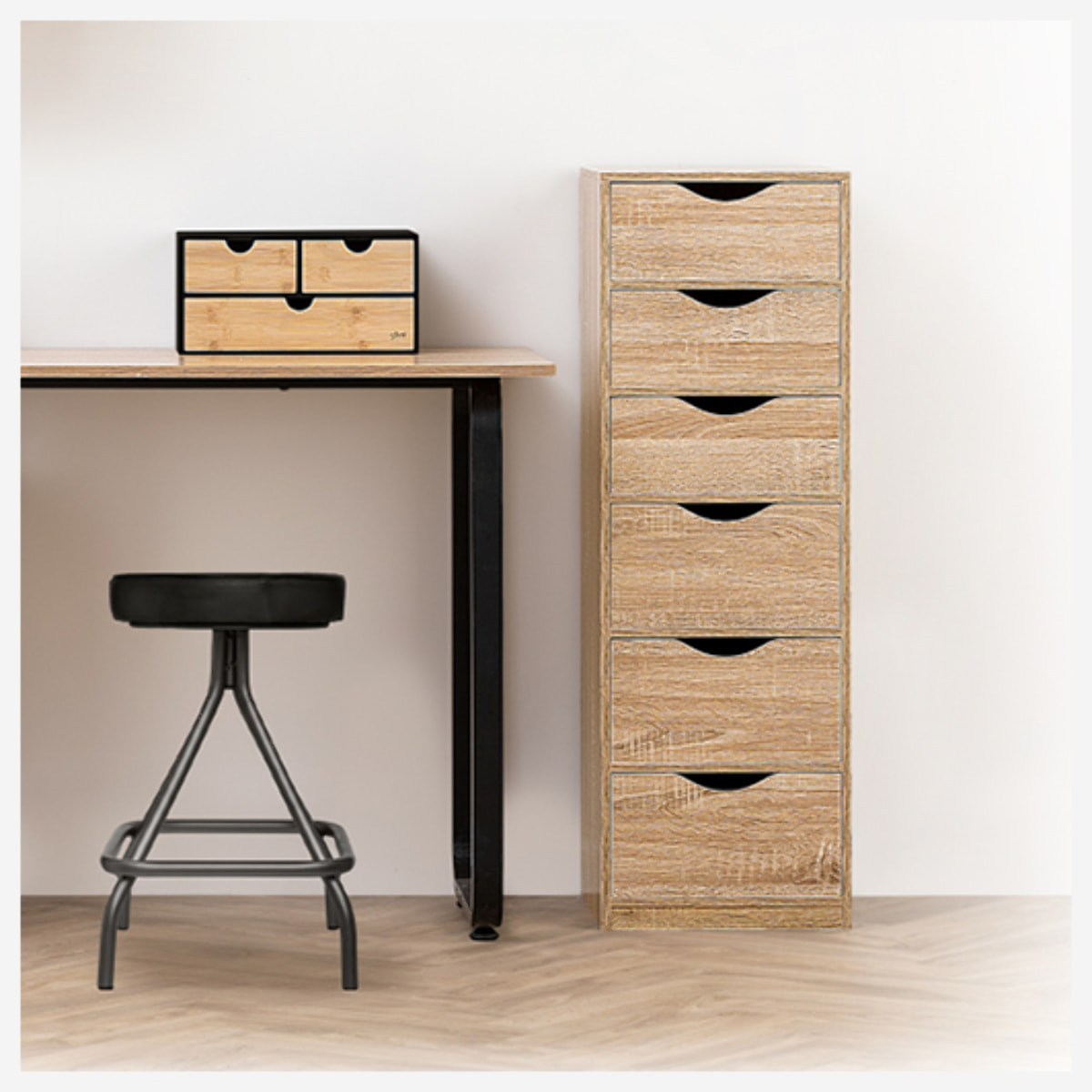 Caisson 6 tiroirs effet bois naturel