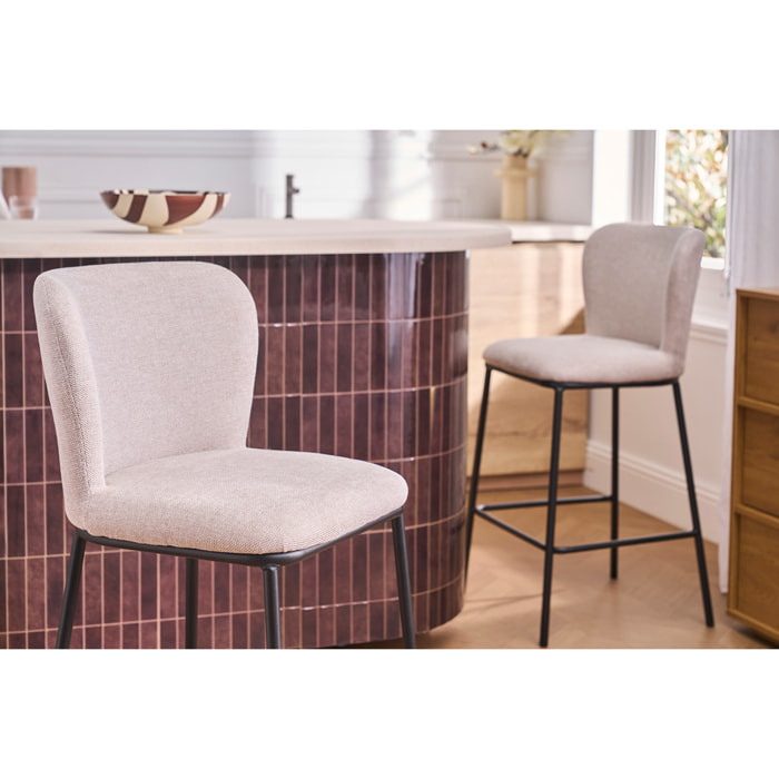 Tabourets en tissu effet velours texturé beige et métal noir (lot de 2) LISOR
