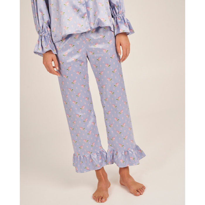 Pantalón de pijama de mujer estampado con volantes en los tobillos