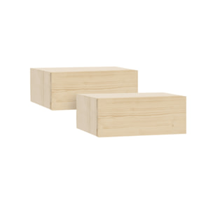 Pack de deux tables de chevet flottantes en bois massif ton naturel 15x40cm Hauteur: 15 Longueur: 40 Largeur: 25.5