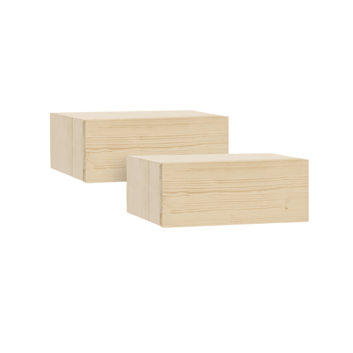 Pack de deux tables de chevet flottantes en bois massif ton naturel 15x40cm Hauteur: 15 Longueur: 40 Largeur: 25.5