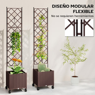 Jardinera con Enrejado, Jardinera Exterior Grande con Ruedas para Plantas Trepadoras, con Ofricios de Drenaje y Tapones, Macetero Elevado para Jardín, Patio, Terraza, 120x40x192 cm, Marrón