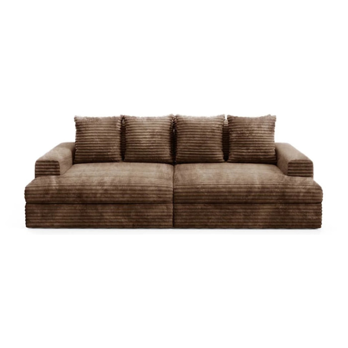 CAMELIA - Canapé 3 places en velours côtelé épais marron