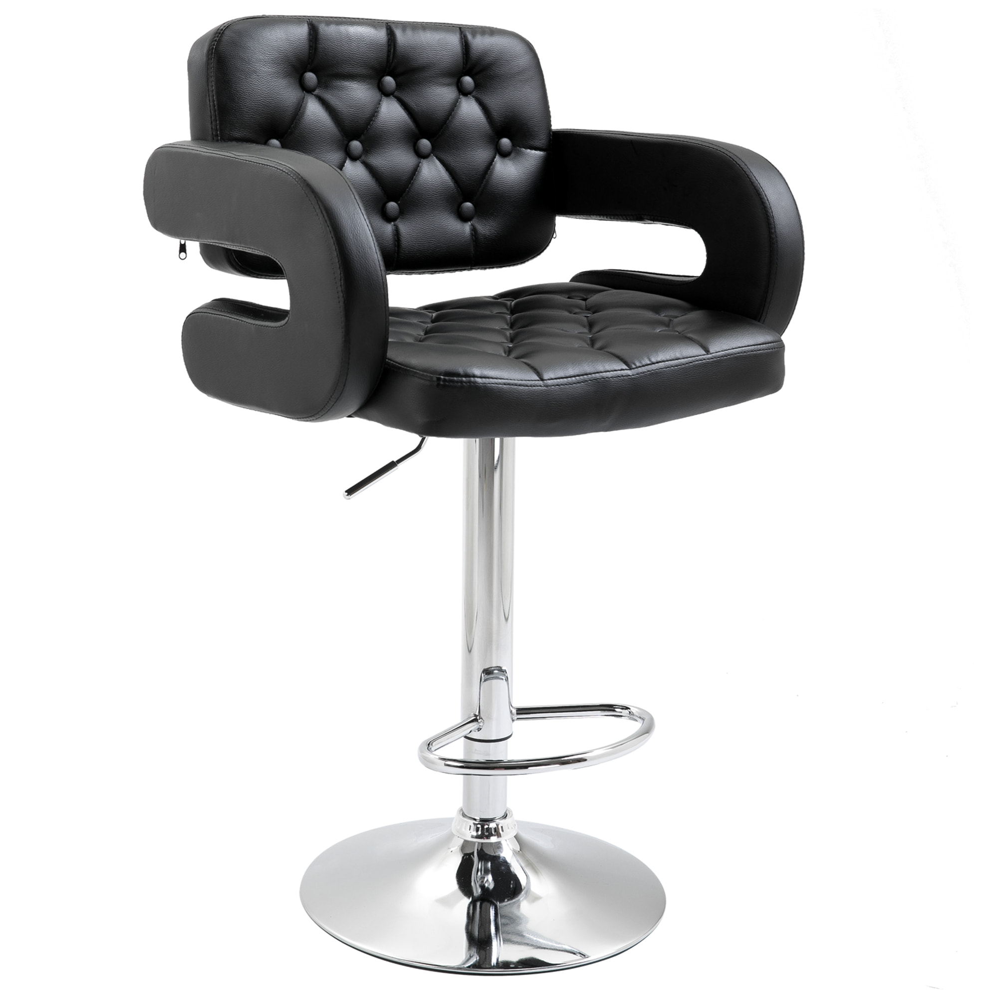 Tabouret de bar design Chesterfield - chaise de bar pivotante réglable grand confort - métal chromé noir