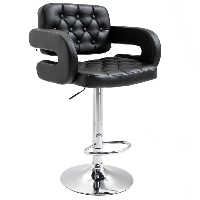 Tabouret de bar design Chesterfield - chaise de bar pivotante réglable grand confort - métal chromé noir