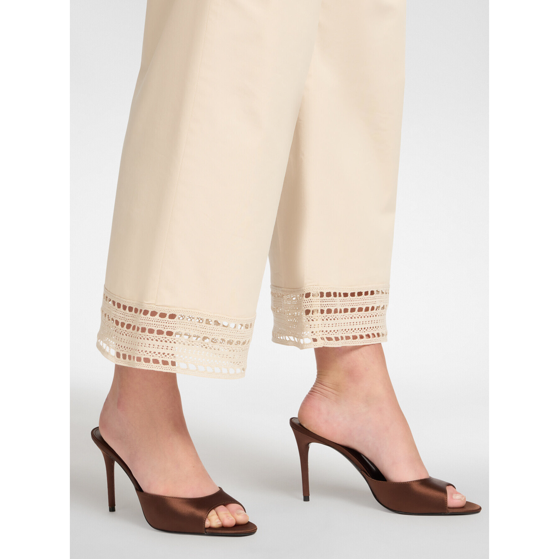 Elena Mirò - Pantalones mezcla de algodón con encaje - Beige