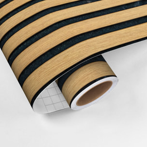 Rouleau revêtement adhésif vinyle au mètre - Sticker mural panneau de bois - NOIR MODERNE