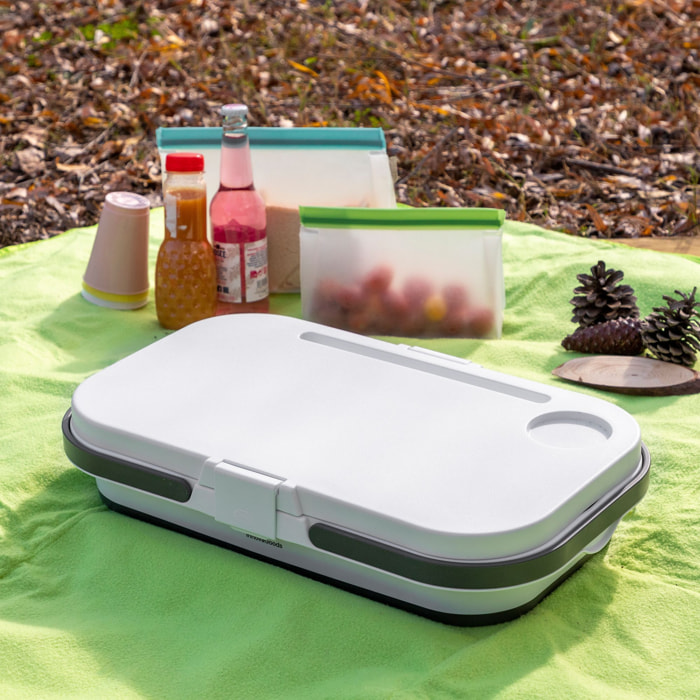 Cesta da picnic pieghevole con coperchio-tavolo Pickning - grigio e bianco - 16 L - 47,3 x 9-24,5 x