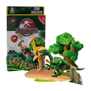 Pack de 4 puzles 3D de diferentes dinosaurios. Con un total de 51 piezas.