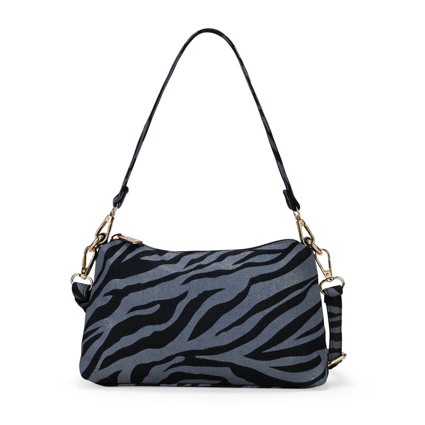 Bolso de hombro negro efecto cebra