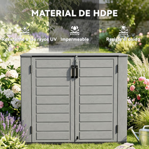 Armario de Exterior de HDPE, 940L, Caseta de Jardín Exterior con Tapa Abatible, 2 Puertas, Cerradura, Cobertizo de Jardín para Almacenaje Herramientas, 142x67x119 cm, Gris Claro