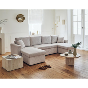 Cyrus - canapé panoramique en U - 7 places - convertible avec coffre - en velours côtelé - Beige