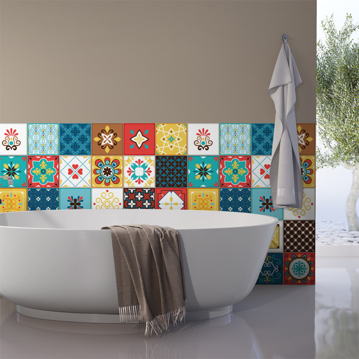 Stickers muraux - Sticker Mural Carrelage adhésif Cuisine Salle de Bain - 30 STICKERS CARRELAGES AZULEJOS MODENA