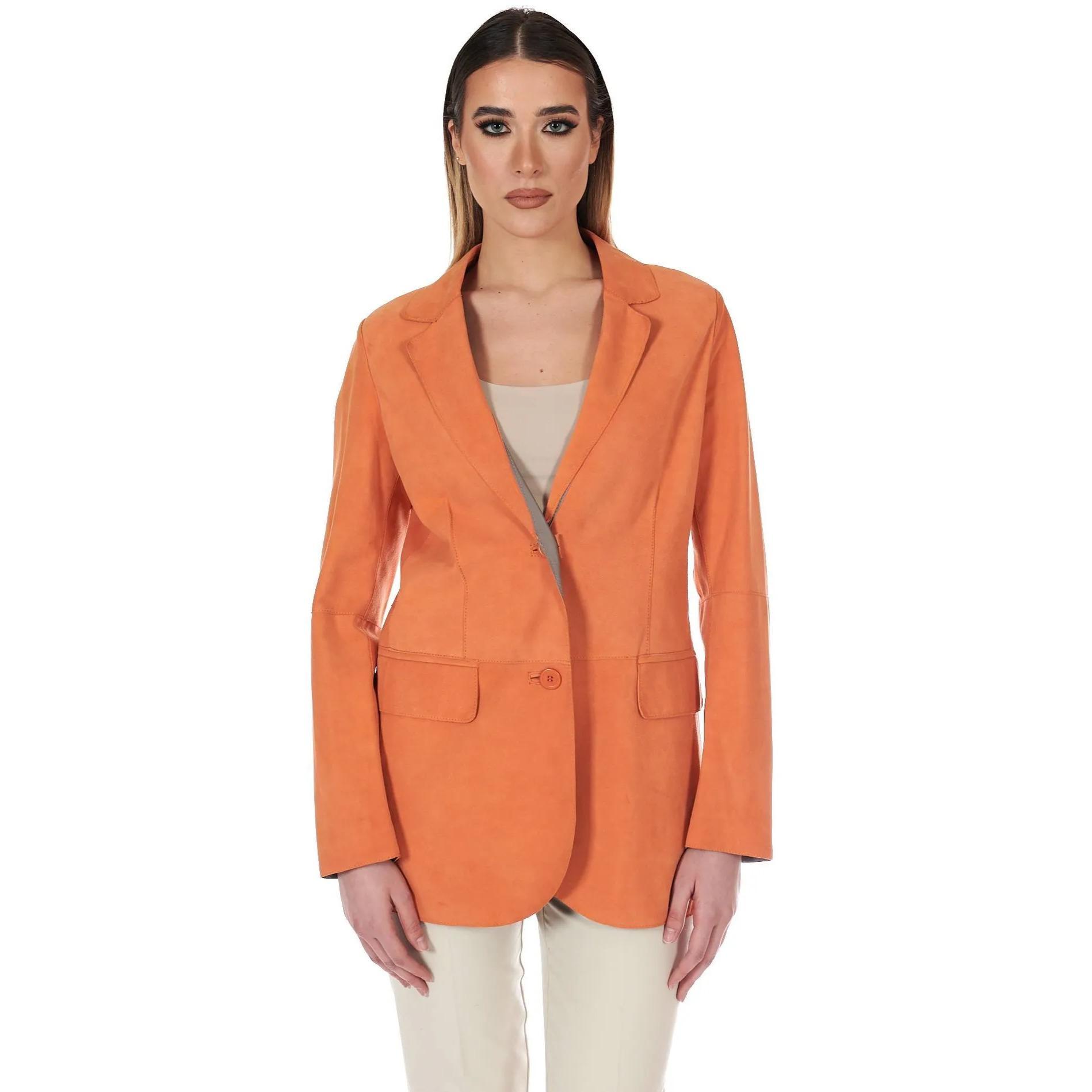 Giacca blazer in pelle scamosciata colore arancione