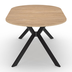 Table repas Spider plateau extensible 110-200cm rond bois et pieds croisés noirs