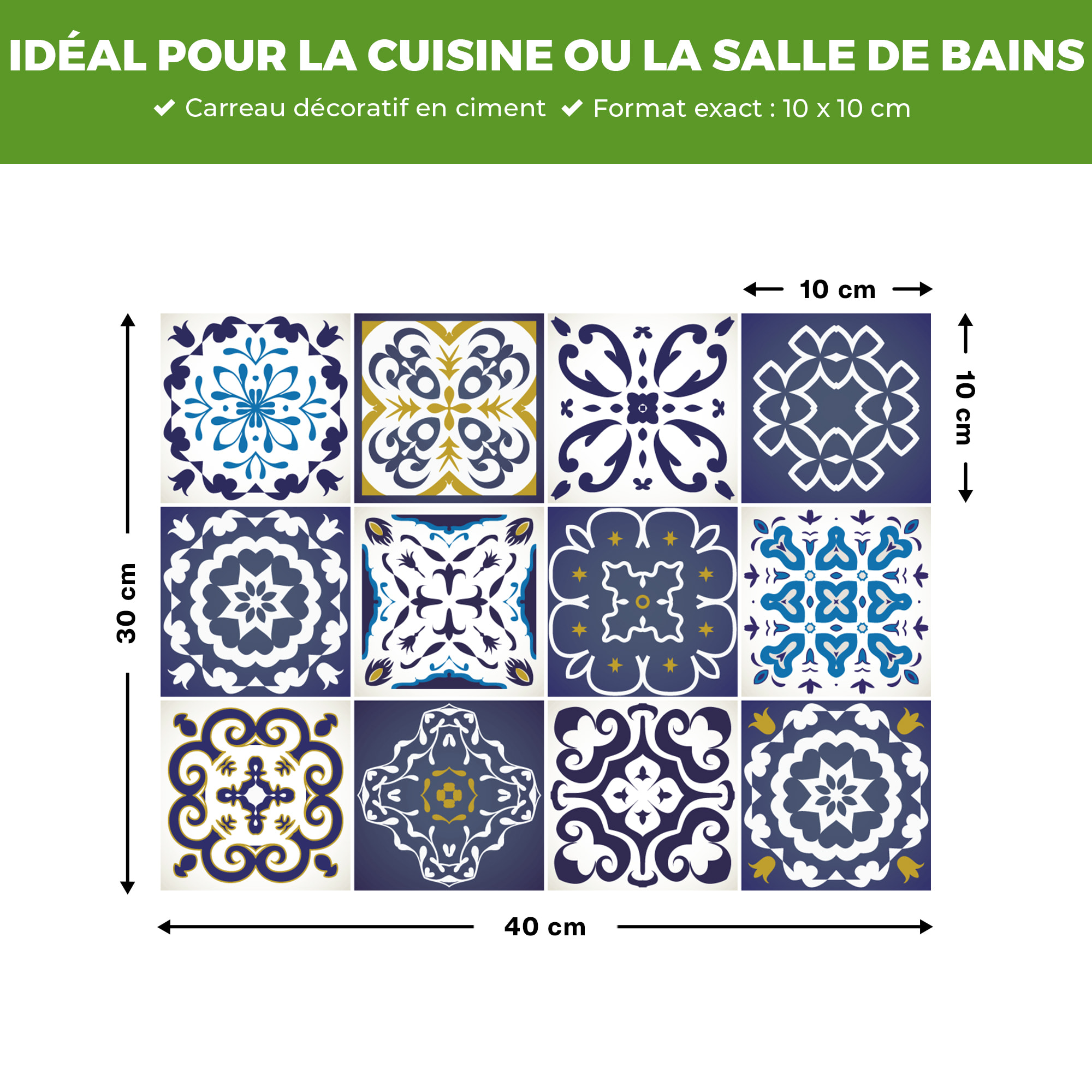 Stickers muraux - Sticker Mural Carrelage adhésif Cuisine Salle de Bain - 12 STICKERS CARRELAGES AZULEJOS JANEIRO