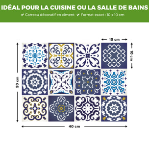 Stickers muraux - Sticker Mural Carrelage adhésif Cuisine Salle de Bain - 12 STICKERS CARRELAGES AZULEJOS JANEIRO
