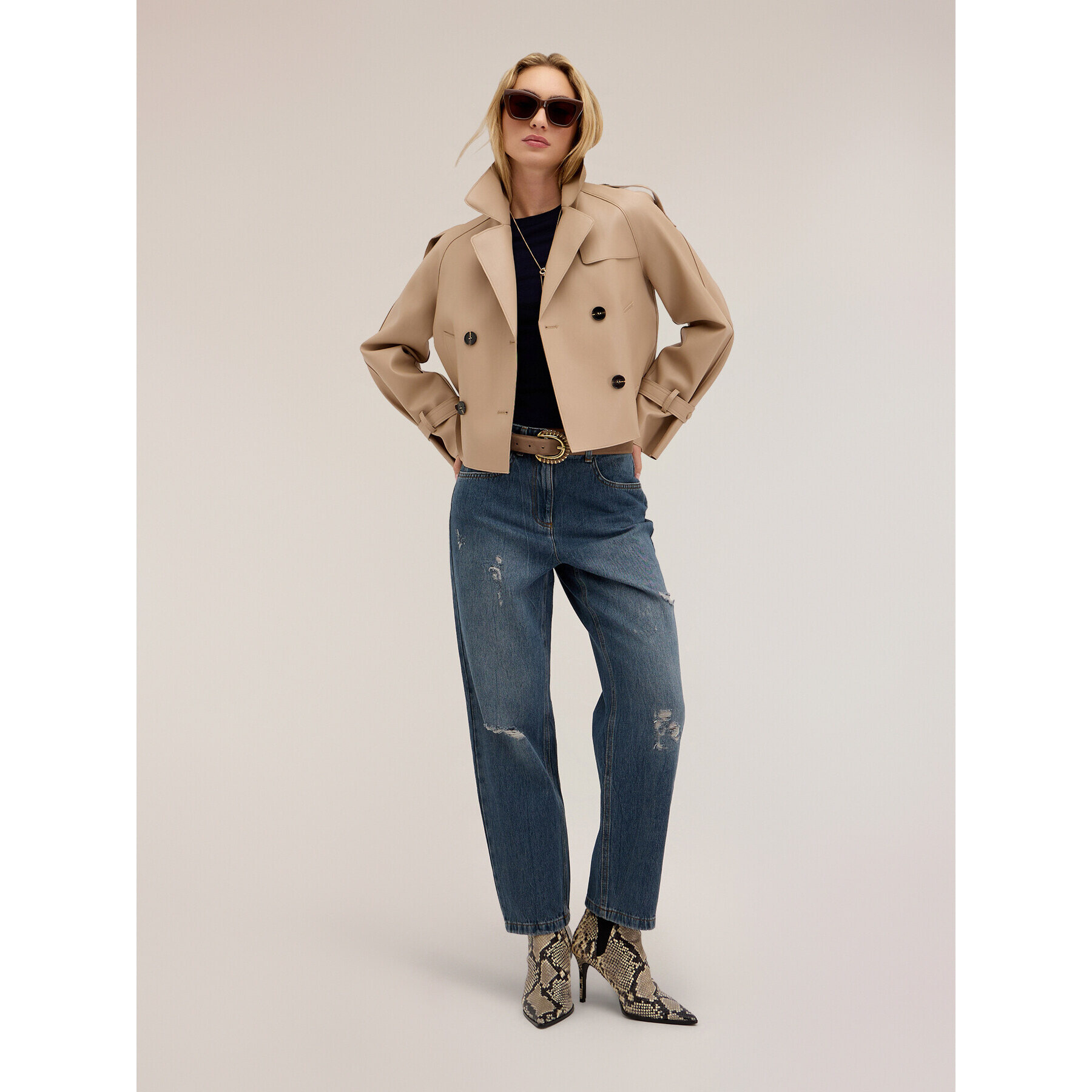 Motivi - Trench corto doppiopetto con mostrine - Beige