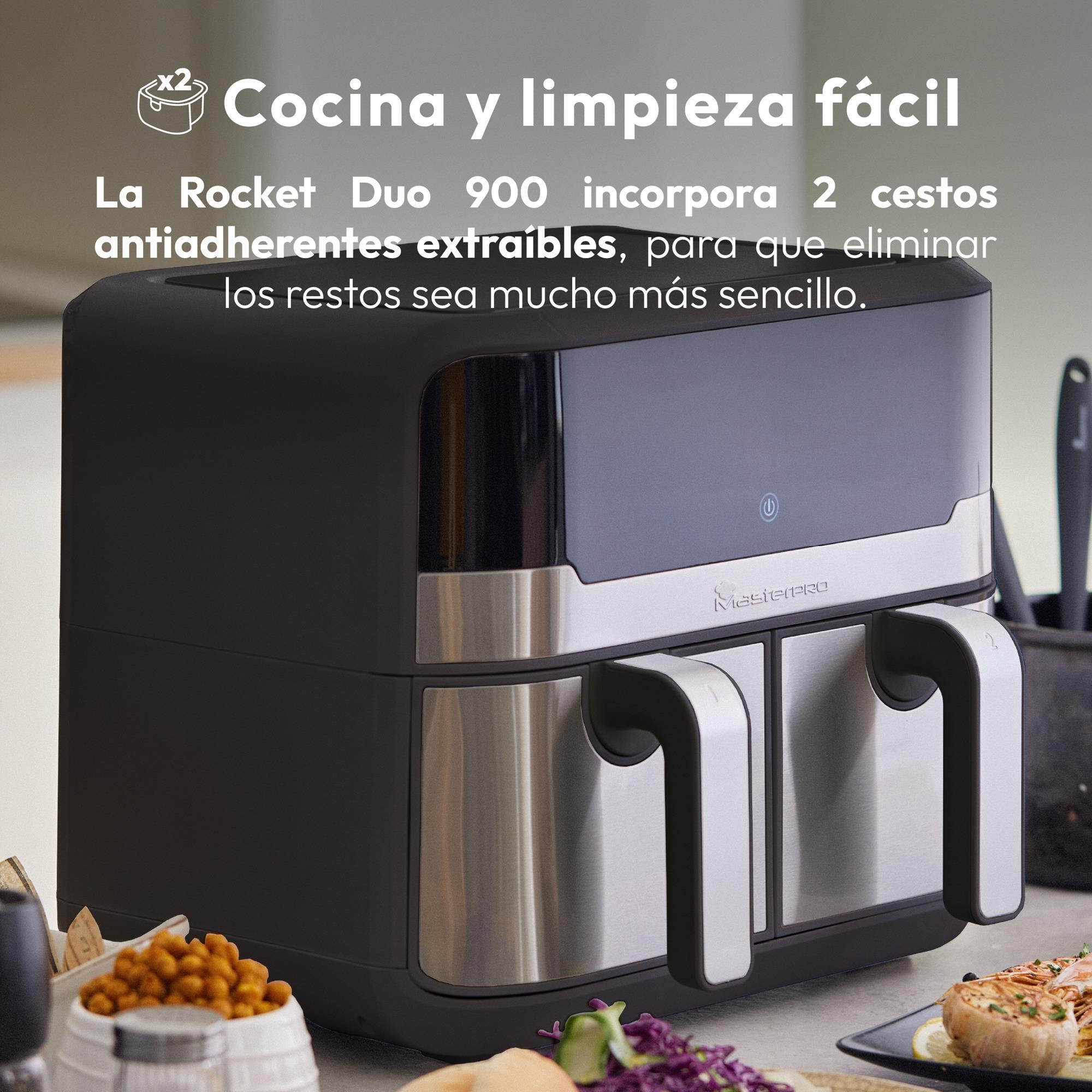 MasterPro Rocket Duo 900 Freidora de aire Color Negro de 9 L y 2400W, Pantalla LED Táctil y Cesta Antiadherente 11 Funciones