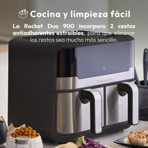MasterPro Rocket Duo 900 Freidora de aire Color Negro de 9 L y 2400W, Pantalla LED Táctil y Cesta Antiadherente 11 Funciones