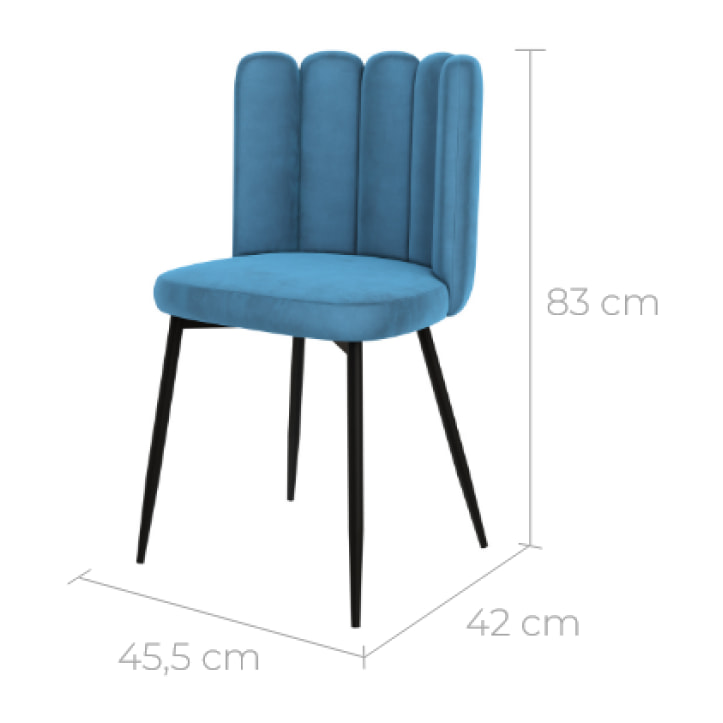 Lot de 2 chaises en velours bleu et pieds en métal noir - Rosy
