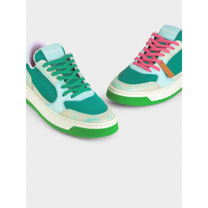 SNEAKER LOW P02 DONNA IN MESH E SUEDE GRAFFIATO VERDE SMERALDO