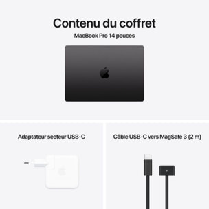 Ordinateur Apple MACBOOK Pro 14" Puce M4 Pro CPU 14 / GPU 20 coeurs Mémoire RAM 48Go Stockage 2To SSD XDR Noir sidéral
