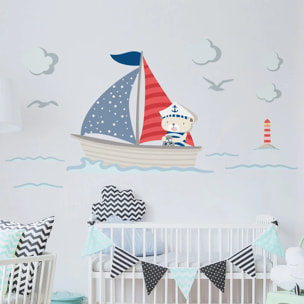 Sticker mural - Ambiance Sticker - OURSON CAPITAINE DE BATEAU - 100x120cm