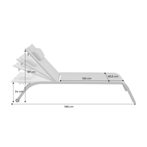 Bain de soleil acier multi positions avec coussin et roulettes (lot de 2) ONA