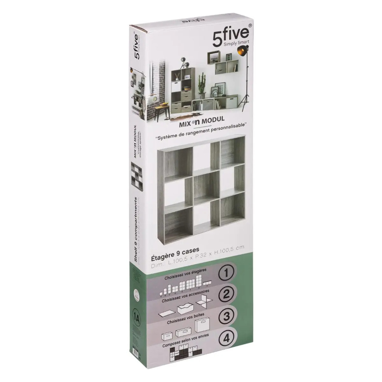 Étagère 9 cases "Mix N' Modul" effet chêne gris