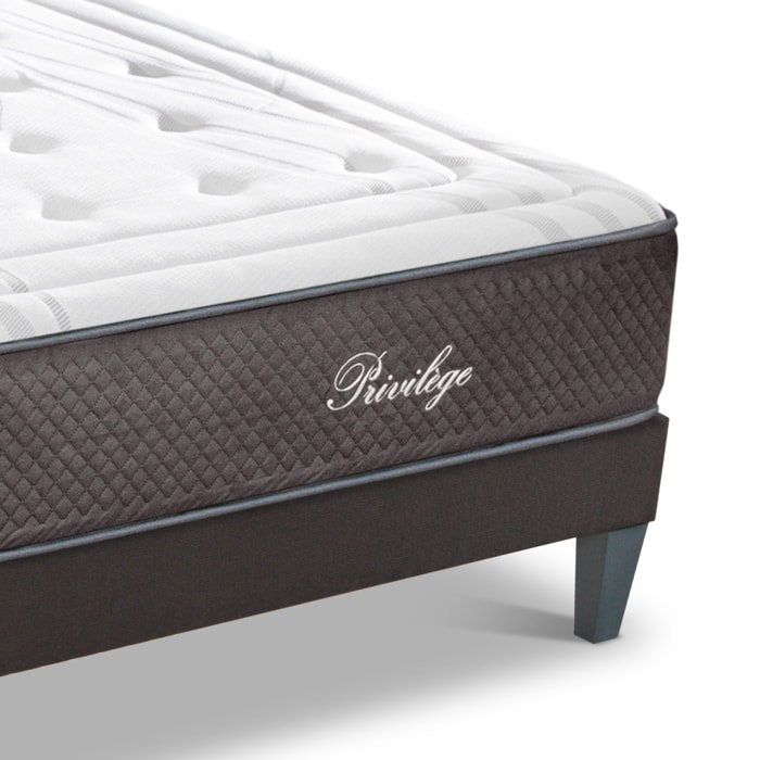Ensemble Matelas Privilège & Sommier KIT15, 30 cm, Ressorts Ensachés & Mémoire de Forme, technologie Tri-Lattes, Soutien Ferme