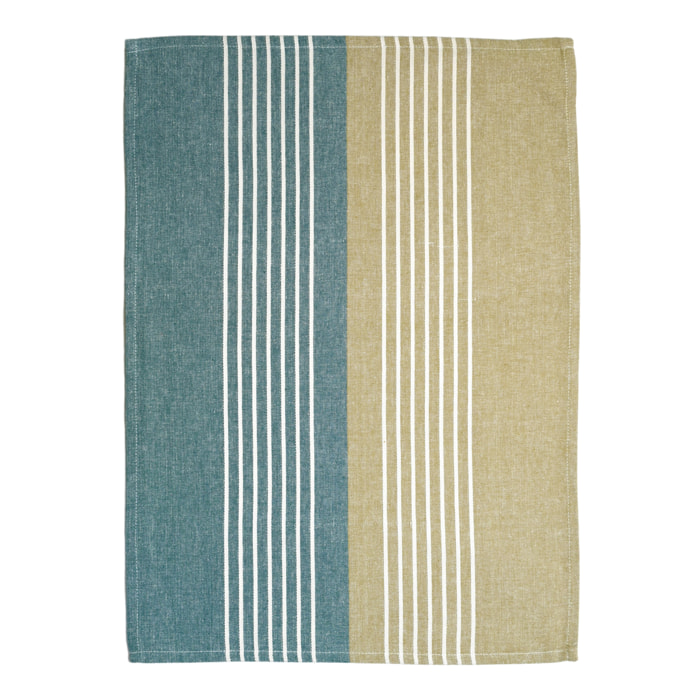 Torchon de cuisine en coton à rayures bicolores - Bleu