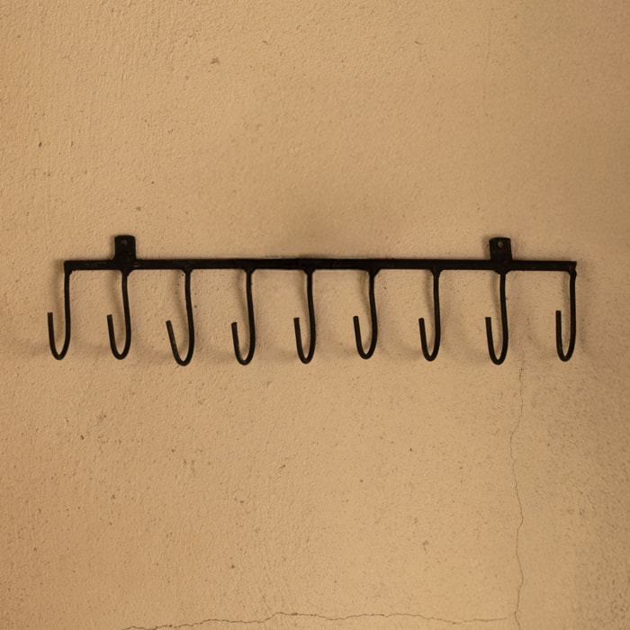 Portant avec patères en métal brut - Noir