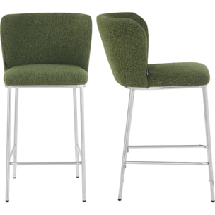 Lot de 2 tabourets de bar en tissu bouclé, piètement chromé - TOMA