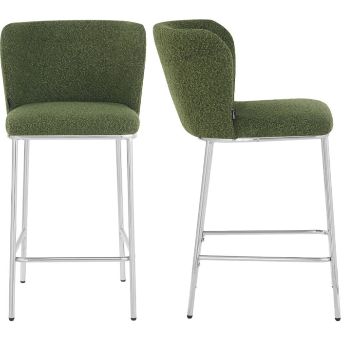 Lot de 2 tabourets de bar en tissu bouclé, piètement chromé - TOMA