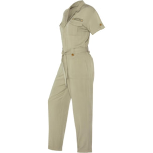 TRJAMELIA70W US NAVY JUMPSUIT IN YARN DYED COTTON WITH POCKETS & CHEST PRINT 100% COTTON Cachi