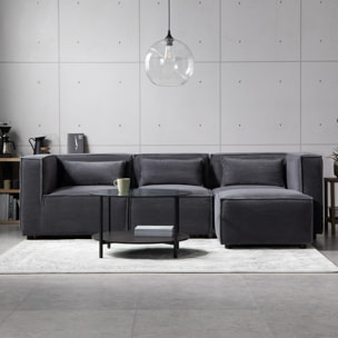 RAMOS Canapé modulable 3 places velours côtelé gris avec pouf