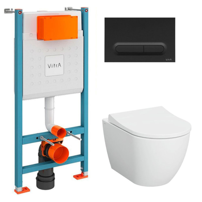 V-Fix Core Pack WC bâti-support + WC sans bride Vitra S60 + Abattant SoftClose + Plaque noir mat (V-FixS60-6)