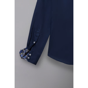 Camicia Uomo 2 Bottoni Button Down 7bottoni Doppio Coll Satin Unito Blu