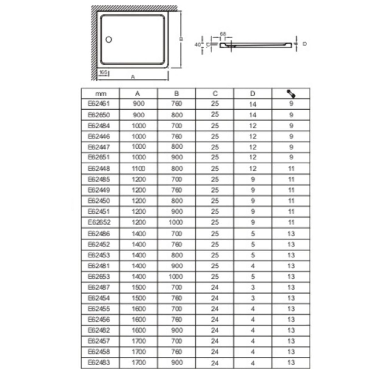 Receveur de douche Flight rectangle extra plat antidérapant 90 x 76 cm